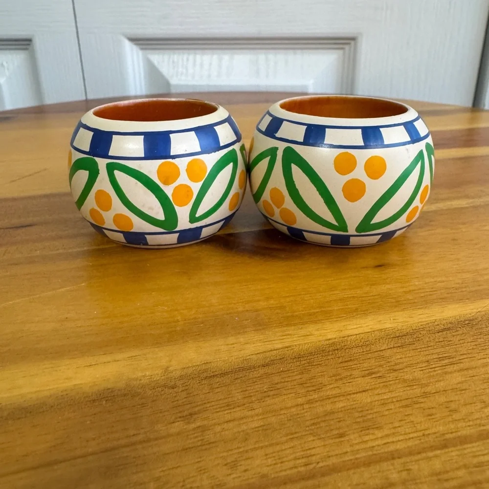 Vintage hand‎ painted floral wooden napkin rings set of 2